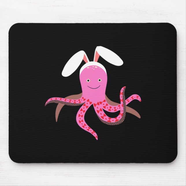 Tapis De Souris Lapin de Pâques drôle de pieuvre avec des oreilles (Devant)
