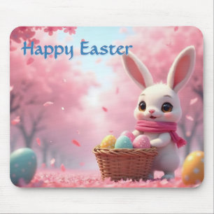 Tapis De Souris Lapin de Pâques mignon avec panier d'œufs colorés