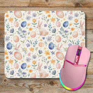 Tapis De Souris Lapin Fleurs Œufs Pastel Aquarelle Intemporel