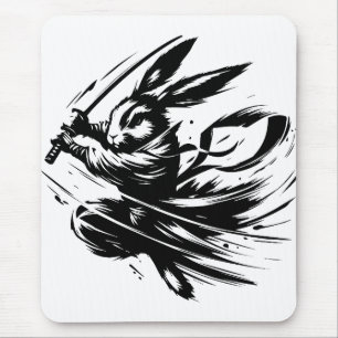 Tapis De Souris Lapin Guerrier à l'Encre Noire Samouraï