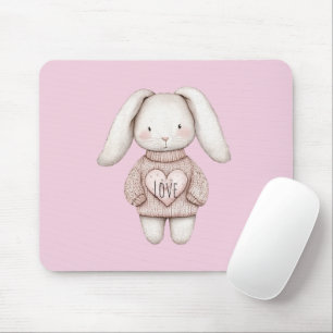 Tapis De Souris Lapin Mignon Rose Doux Veste Rose Cœur