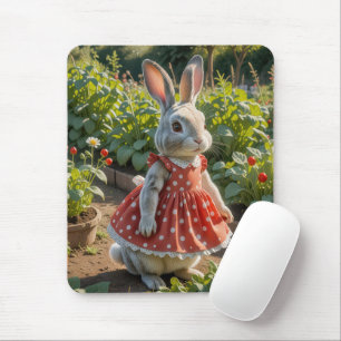 Tapis De Souris Lapin portant une robe dans le jardin de tomates