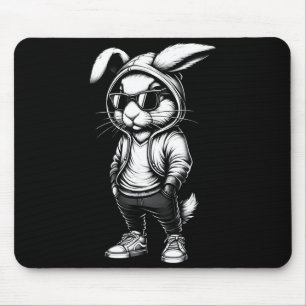 Tapis De Souris Lapin visage avec chapeau lunettes jour de Pâques 