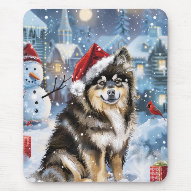 Tapis De Souris Lapphund finlandais Winter Wonderland Noël Joie (Devant)