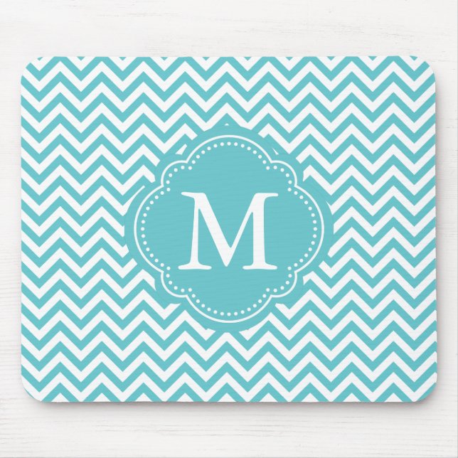 Tapis De Souris L'Aqua Girly Chevron blanc barre le monogramme (Devant)