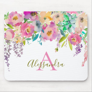 Tapis De Souris L'aquarelle à la mode féminine fleurit le