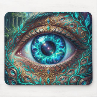 Tapis De Souris Large Electric Blue Eye In Fantasy Scene
