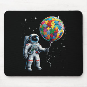 Tapis De Souris L'astronaute de l'autisme tient des byllons de la