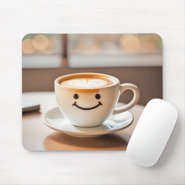 Tapis De Souris Latte Souriante Par Fenêtre Ensoleillée (Avec souris)