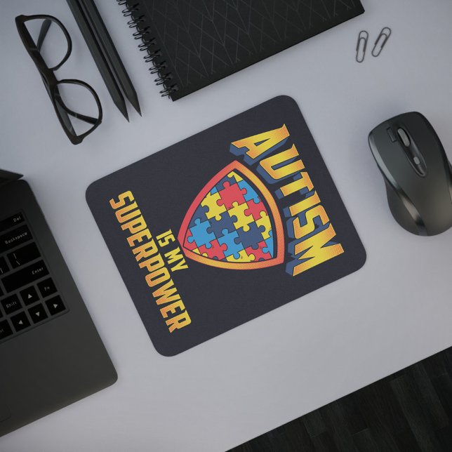 Tapis De Souris L'autisme est ma superpuissance Soutien autistique (Autism Shield Navy Blue Mouse Pad)