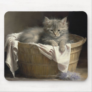 Tapis De Souris Lave-linge Ou Portrait De Kitten Gris En Temps De 