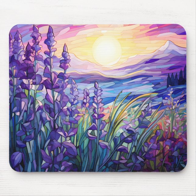 Tapis De Souris Lavender growing in field, mountain background (Devant)