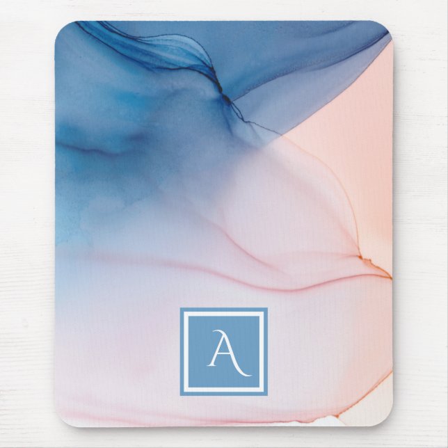 Tapis De Souris Laver d'encre Abstraite bleu et bracelet avec mono (Devant)
