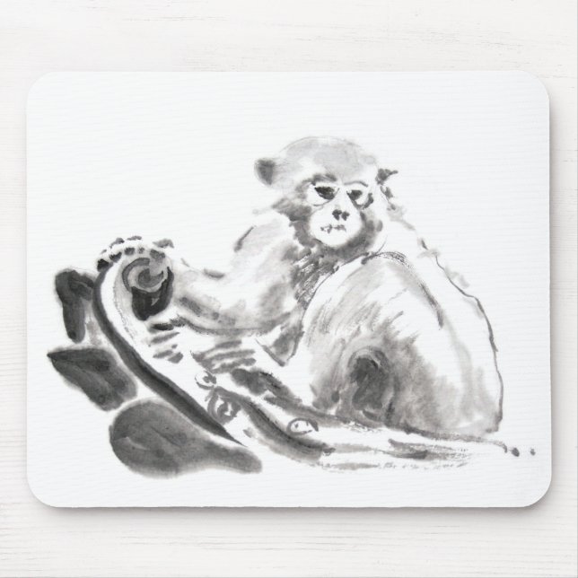 Tapis De Souris Laver Peinture de singe Année Zodiac Mousepad (Devant)