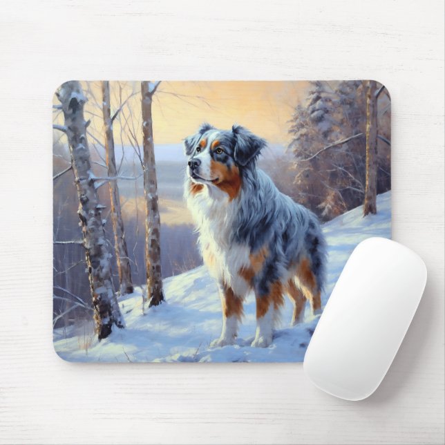Tapis De Souris Le Berger Australien Laisser Neige Noël (Avec souris)