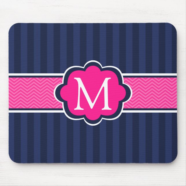 Tapis De Souris Le bleu marine barre le monogramme de coutume de (Devant)