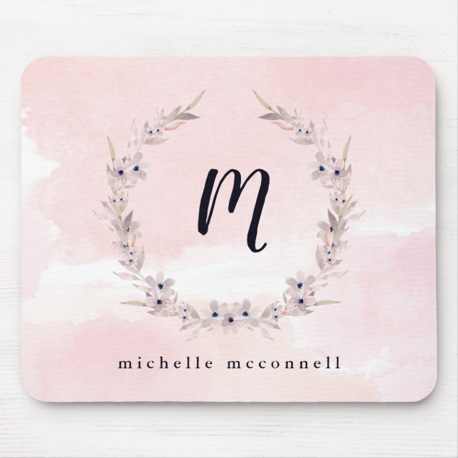 Tapis De Souris Le bonheur | d'aquarelle rougissent floral rose (Devant)