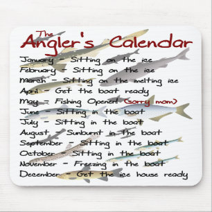 Tapis De Souris Le calendrier Mousepad du pêcheur à la ligne