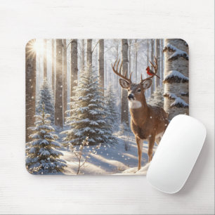 Tapis De Souris Le Cardinal Rouge perché sur les Antlers d'un cerf