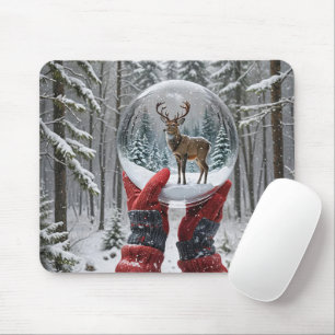 Tapis De Souris Le Cerf D'Hiver Dans Le Globe Des Neiges