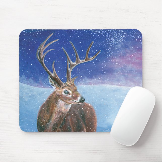 Tapis De Souris Le Cerf rouge Cervus elaphus et paysage hivernal (Avec souris)