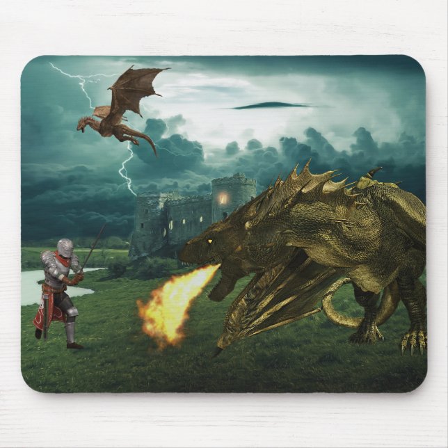 Tapis De Souris Le Chevalier médiéval du Dragon de Brûler (Devant)