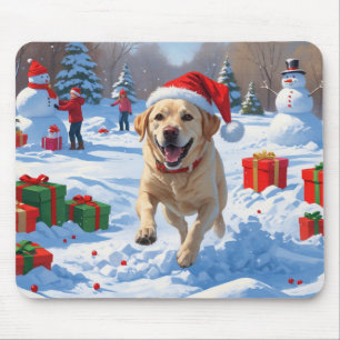 Tapis De Souris Le chien du Labrador coule dans la neige avec le C