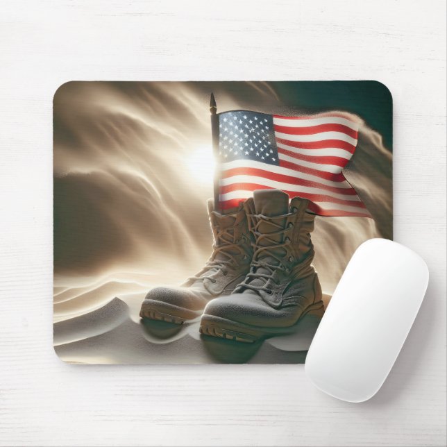 Tapis De Souris Le Drapeau Américain Des Bottes Militaires (Avec souris)