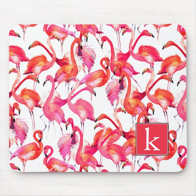 Tapis De Souris Le Flamant rose d'aquarelle dans les aquarelles | (Devant)