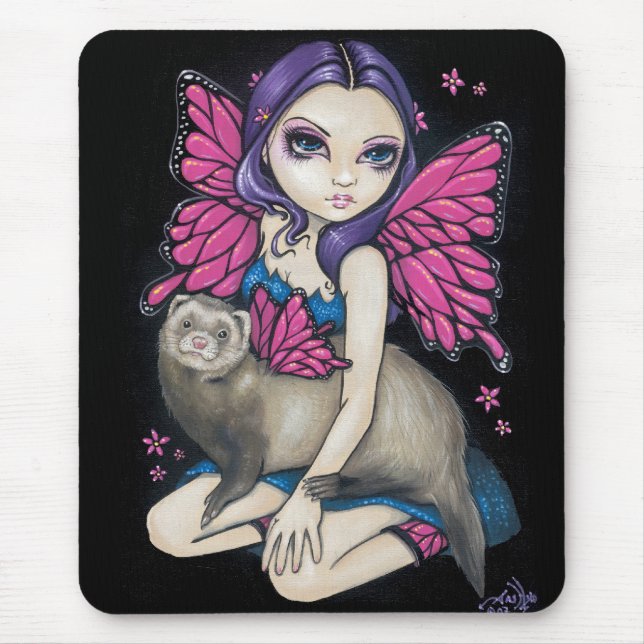 Tapis De Souris Le "furet avec le papillon s'envole" Mousepad (Devant)
