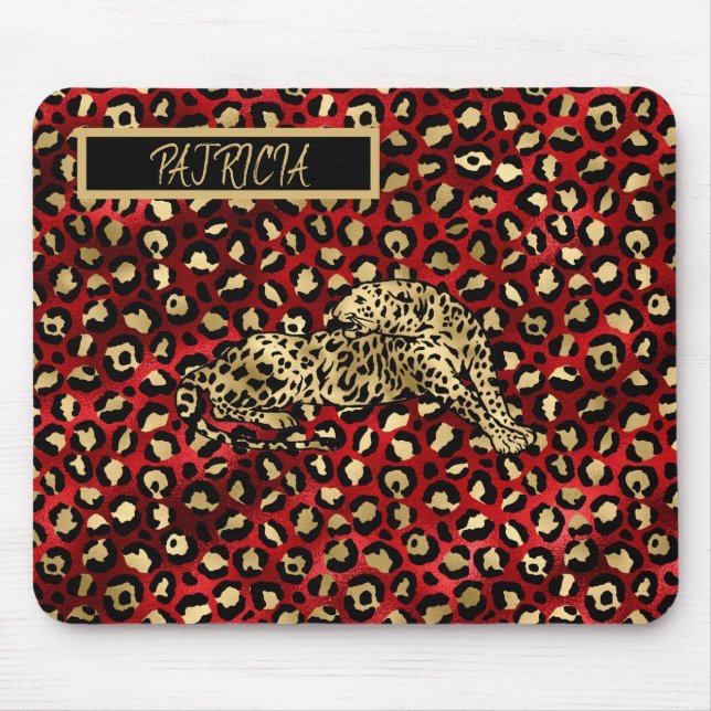 Tapis De Souris Le Leopard Red Black Gold Funky Nom du plaisir (Devant)