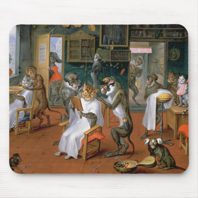 Tapis De Souris Le magasin de coiffeur avec des singes et des (Devant)