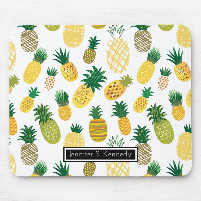 Tapis De Souris Le motif à la mode | d'ananas ajoutent votre nom (Devant)