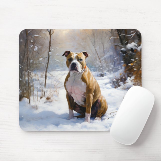 Tapis De Souris Le Staffordshire Américain Laisser Neige Noël (Avec souris)