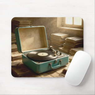Tapis De Souris Lecteur de disques portatif vintage avec vinyle