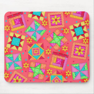 Tapis De Souris L'édredon de patchwork rouge bloque Mousepad