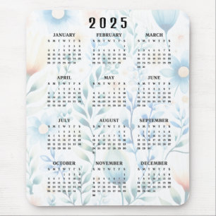 Tapis De Souris Légèrement Floral Design 2025 Calendrier Mousepad