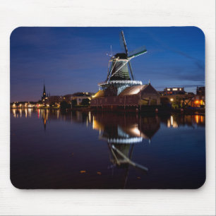 Tapis De Souris Leidschendam moulin à vent avec réflexion la nuit