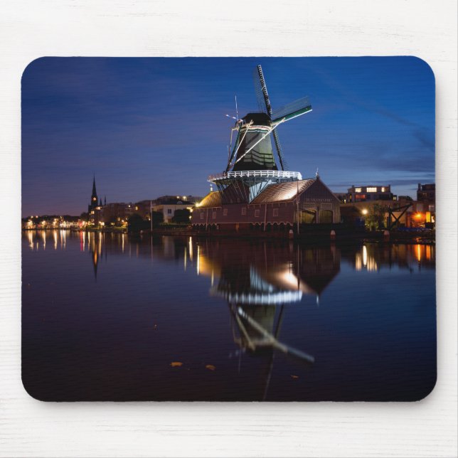 Tapis De Souris Leidschendam moulin à vent avec réflexion la nuit (Devant)