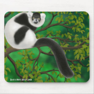 Tapis De Souris Lémur noir et blanc Mousepad de Ruffed