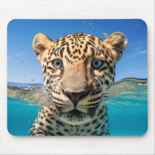 Tapis De Souris Léopard Animal Amusant Nature Jouer Eau