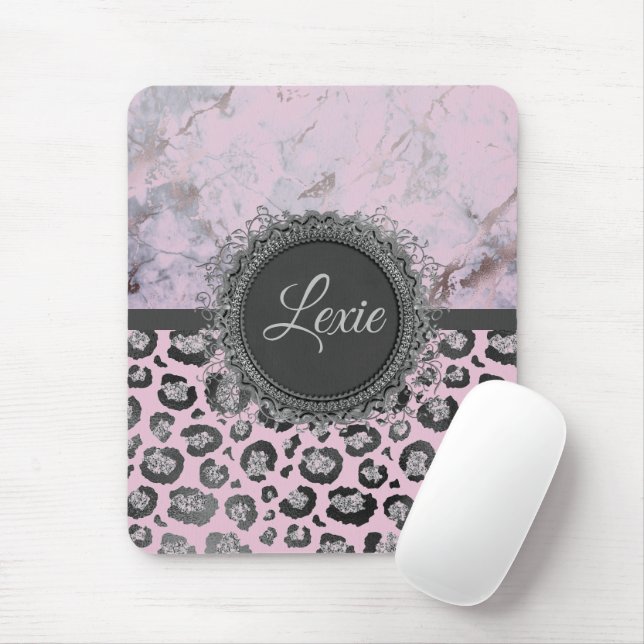 Tapis De Souris Léopard de marbre rose pâle Personnalisé (Avec souris)