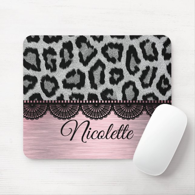 Tapis De Souris Leopard fantaisie et dentelle avec rose (Avec souris)