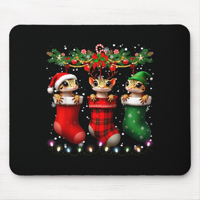Tapis De Souris Leopard Gecko In Christmas Socks Lights Leopard Ge (Devant)