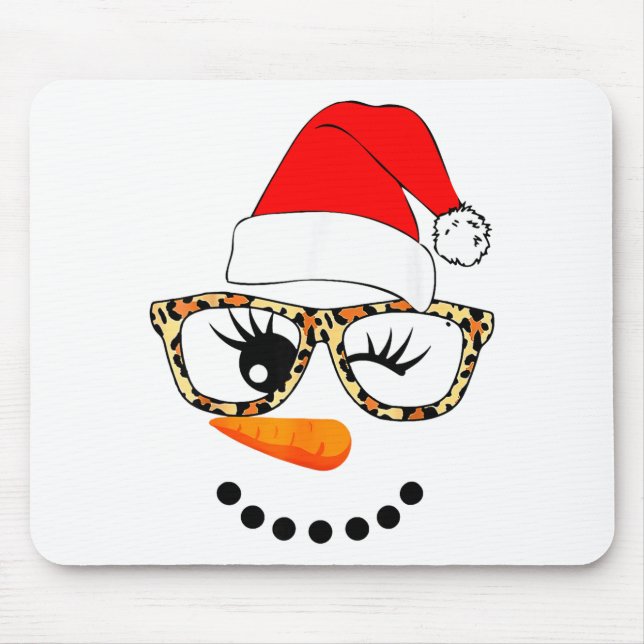 Tapis De Souris Leopard Gles Santa Claus Snowman Face Christmas Co (Devant)