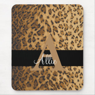 Tapis De Souris Leopard Monogramme Lettre initiale Un ordinateur