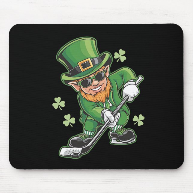 Tapis De Souris Leprechaun Jouer Hockey St Patrick's Day Irish (Devant)