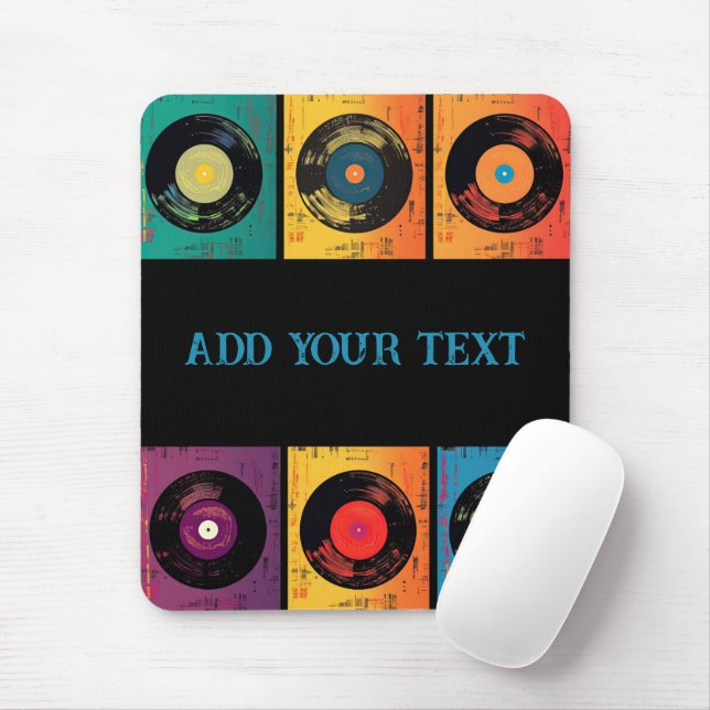 Tapis De Souris les années 70 Motif de disques vinyle Retro (Avec souris)