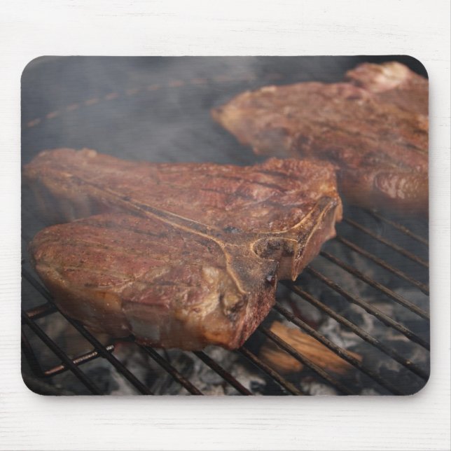 Tapis De Souris Les biftecks grillant le barbecue grille la viande (Devant)