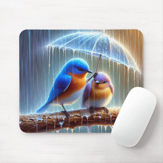 Tapis De Souris Les Bluebirds Sous Un Parapluie (Avec souris)